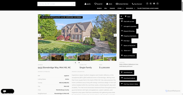 Security scan screenshot of https://mycharlottehomes.com/details/?mls=44&mlsid=4352110&key=YpyvqaNqaGWi&utm_source=property_alerts&utm_medium=email&utm_content=listing_image