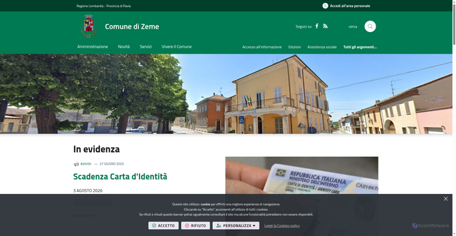Security scan screenshot of https://www.comune.zeme.pv.it/it-it/home