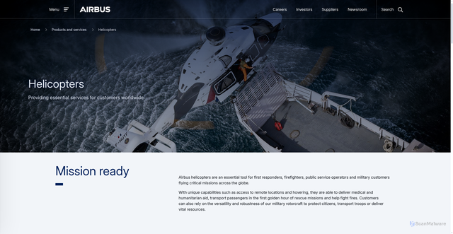 Security scan screenshot of https://airbushelicopters.com