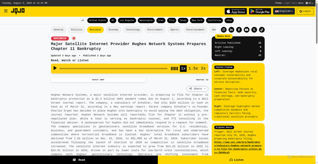 Security scan screenshot of https://jqjo.com/2026-07-31/us/business/en/Major-Satellite-Internet-Provider-Hughes-Network-Systems-Prepares-Chapter-11-Bankruptcy/1333754