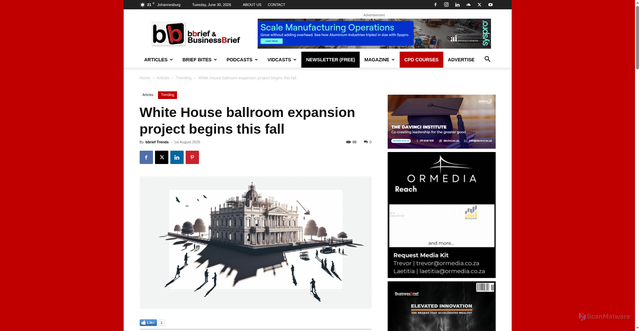 Security scan screenshot of https://www.bbrief.co.za/2025/08/01/white-house-ballroom/
