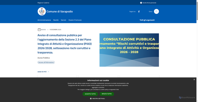 Security scan screenshot of https://www.comune.varapodio.rc.it/it
