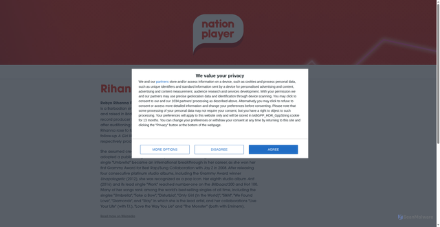 Security scan screenshot of https://www.nationplayer.com/artist/rihanna/