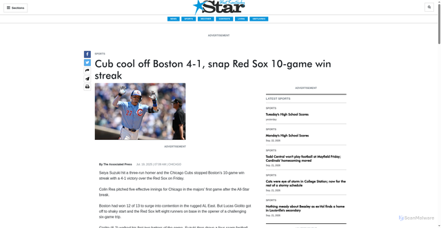 Security scan screenshot of https://westkentuckystar.com/Sports/Cub-cool-off-Boston-4-1,-snap-Red-Sox-10-game-win