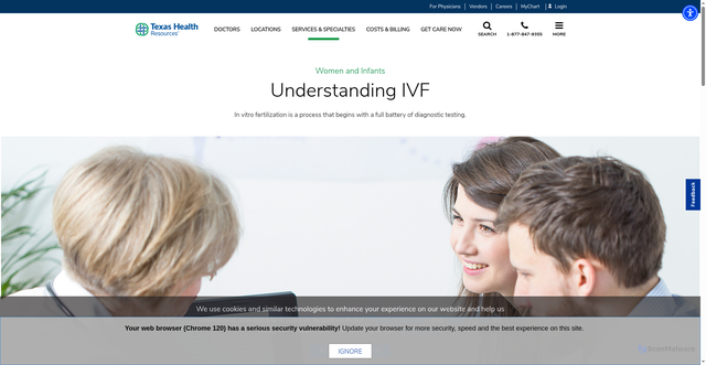 Security scan screenshot of https://www.texashealth.org/Health-and-Wellness/Women-and-Infants/Understanding-IVF