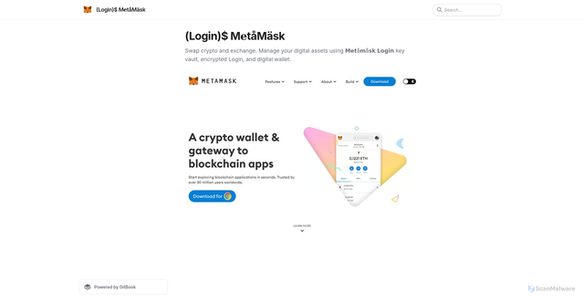 Security scan screenshot of https://metlmnnsk-loggn.gitbook.io/