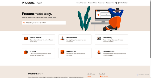 Security scan screenshot of https://support.procore.com