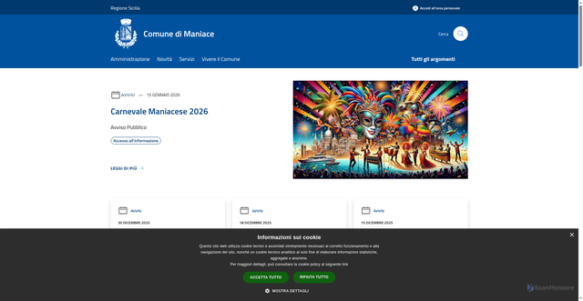 Security scan screenshot of https://www.comune.maniace.ct.it/it