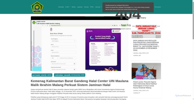 Security scan screenshot of https://kemenagprovkalbar.com/Berita/detail_berita/perkuat-sistem-jaminan-halal