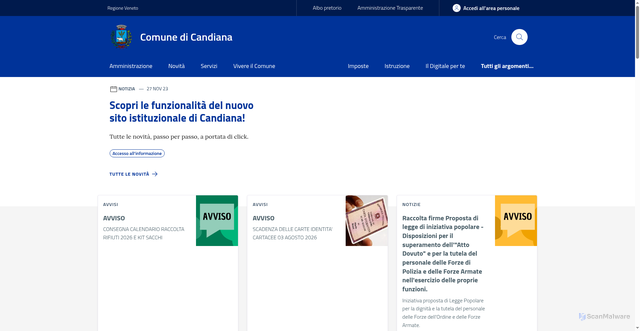 Security scan screenshot of https://www.comune.candiana.pd.it/