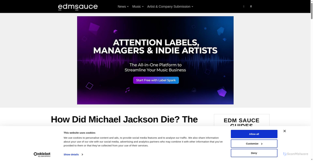 Security scan screenshot of https://www.edmsauce.com/how-did-michael-jackson-die/