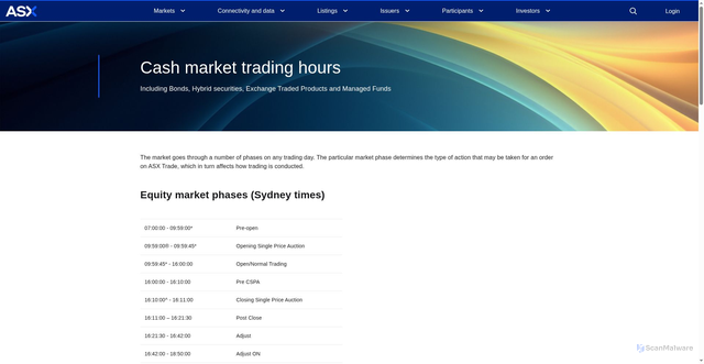 Security scan screenshot of https://www.asx.com.au/markets/market-resources/trading-hours-calendar/cash-market-trading-hours