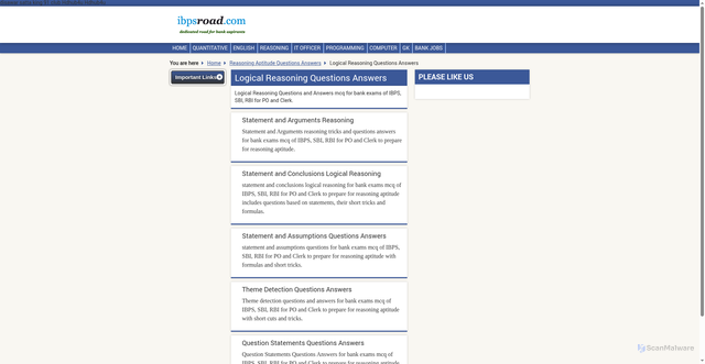 Security scan screenshot of https://ibpsroad.com/logical-reasoning-questions-answers-bank-exams-ibps/sub-topic/11/index.html