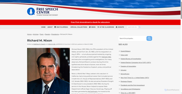 Security scan screenshot of https://firstamendment.mtsu.edu/article/richard-m-nixon/