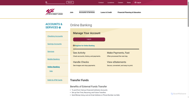 Security scan screenshot of https://www.scscu.com/accounts-services/online-banking