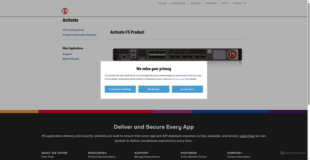 Security scan screenshot of activate.f5.com