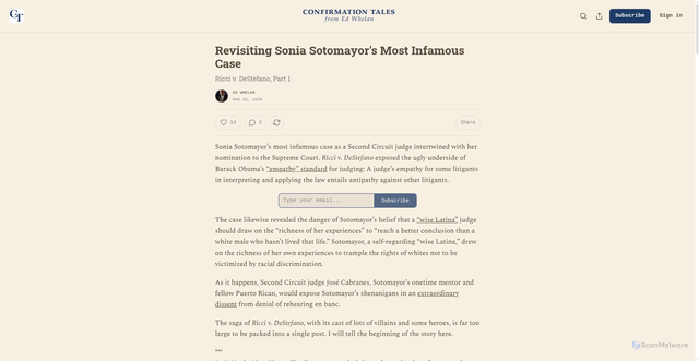 Security scan screenshot of https://www.confirmationtales.com/p/revisiting-sonia-sotomayors-most