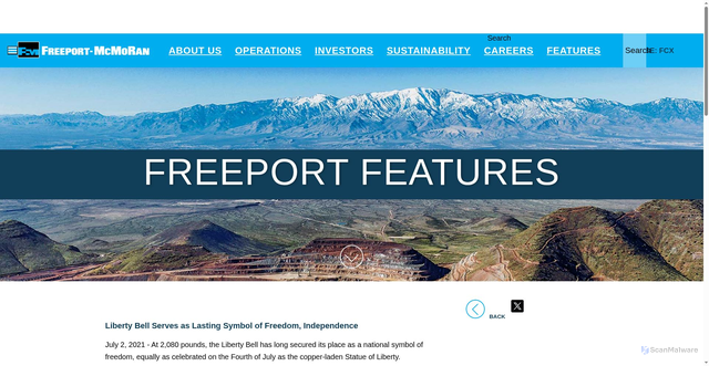 Security scan screenshot of https://fcx.com/freeport-features/070221