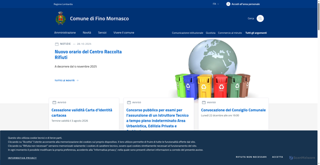 Security scan screenshot of https://www.comune.finomornasco.co.it/