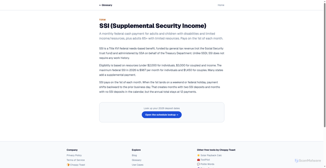 Security scan screenshot of https://ss-pay-schedule.pages.dev/glossary/ssi/