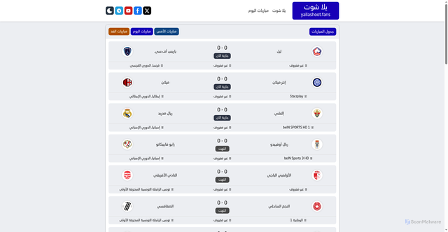 Security scan screenshot of https://www.yallashoot.fans/