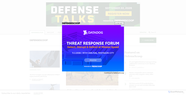 Security scan screenshot of https://defensescoop.com