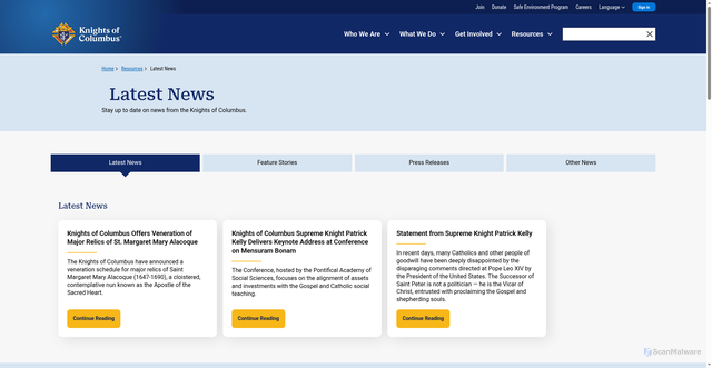 Security scan screenshot of https://www.kofc.org/resources/news/