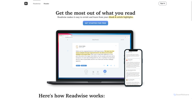 Security scan screenshot of https://readwise.io