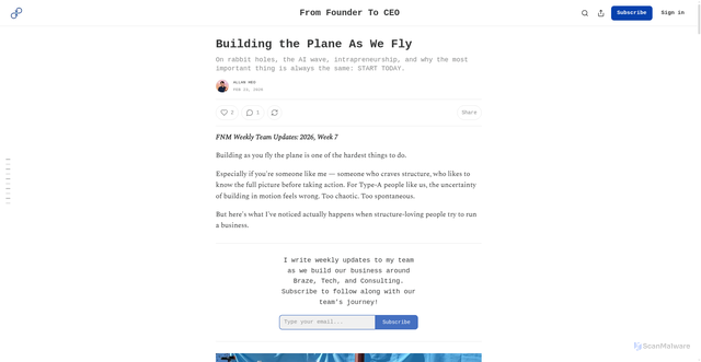 Security scan screenshot of https://allanheooo.substack.com/p/building-the-plane-as-we-fly