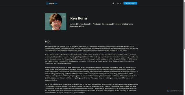 Security scan screenshot of https://guidedoc.tv/people/ken-burns-5998/