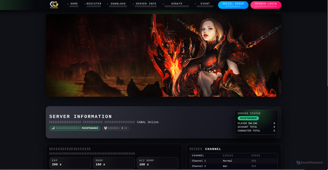 Security scan screenshot of https://gg-cabal.online/server-info.php