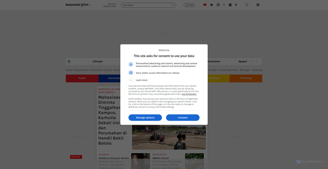 Security scan screenshot of https://banjarmasin.tribunnews.com