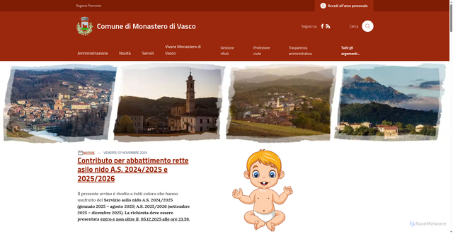 Security scan screenshot of https://www.comune.monasterodivasco.cn.it/