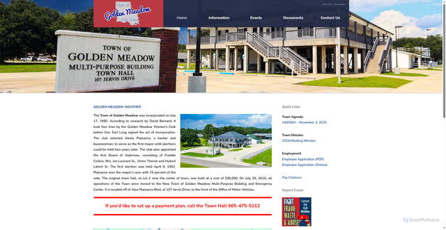 Security scan screenshot of https://townofgoldenmeadow-la.gov/