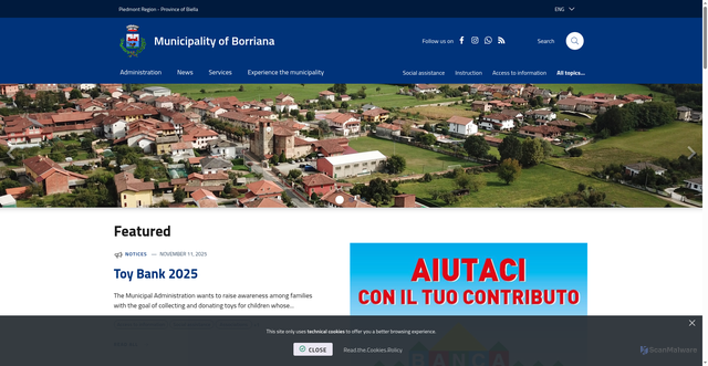 Security scan screenshot of https://www.comune.borriana.bi.it/it-it/home