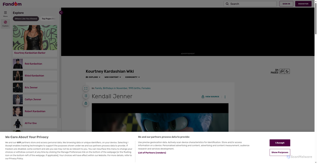 Security scan screenshot of https://kourtney-kardashian.fandom.com/wiki/Kendall_Jenner