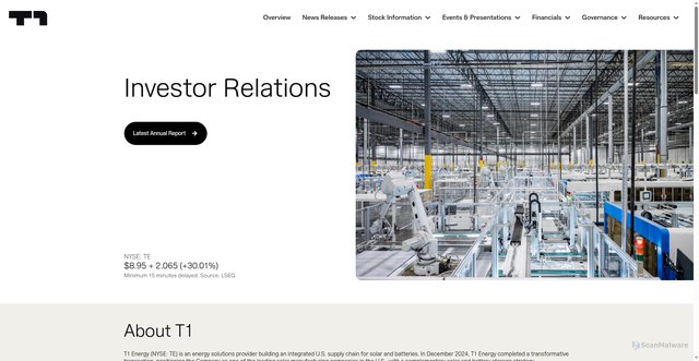 Security scan screenshot of https://ir.t1energy.com/investor-relations