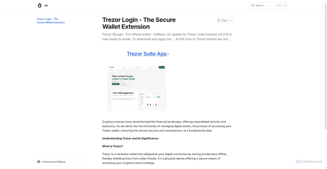 Security scan screenshot of https://trezoru-login.gitbook.io/us/