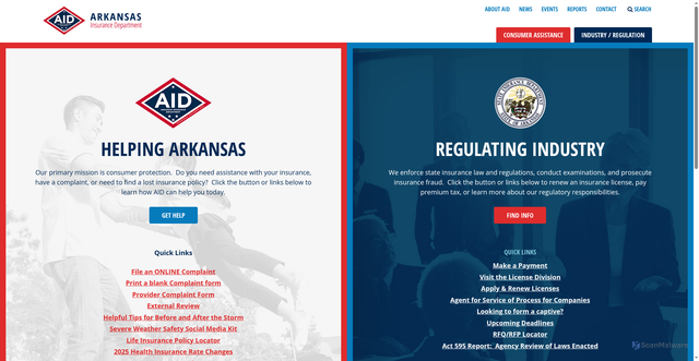 Security scan screenshot of https://insurance.arkansas.gov/