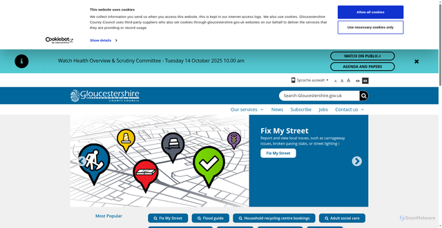 Security scan screenshot of https://www.gloucestershire.gov.uk/
