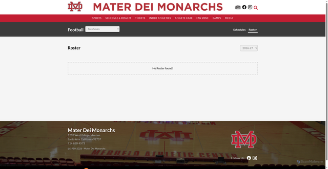 Security scan screenshot of https://www.materdeiathletics.org/lower/football-freshman/roster/