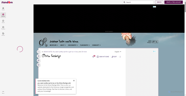Security scan screenshot of https://oliviarodrigo.fandom.com/wiki/Olivia_Rodrigo