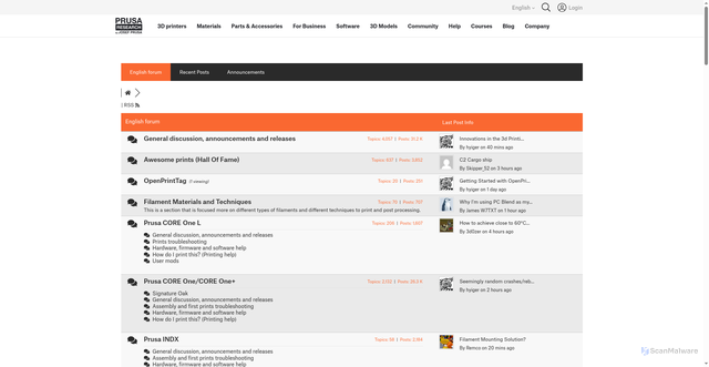 Security scan screenshot of https://forum.prusa3d.com