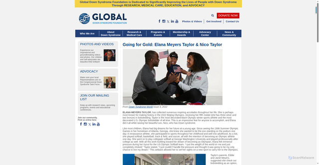 Security scan screenshot of https://www.globaldownsyndrome.org/elana-meyers-and-nico-taylor/