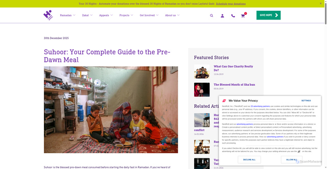 Security scan screenshot of https://humanappeal.org.uk/news/2025/12/suhoor-guide