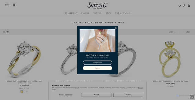 Security scan screenshot of https://simongjewelry.com/collections/engagement-rings?srsltid=AfmBOoq-zmHx-czdwXWXR7D6V3u8V3Kg24yA8WVqp90EyoMMg5TLPxJ8