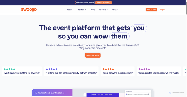 Security scan screenshot of https://swoogo.com