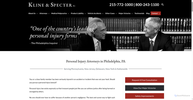 Security scan screenshot of https://www.klinespecter.com/personal-injury-lawyers/