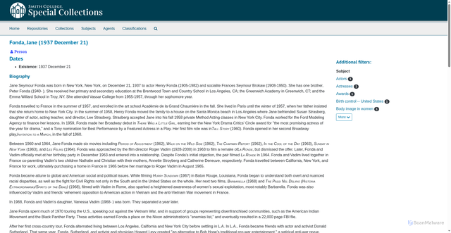 Security scan screenshot of https://findingaids.smith.edu/agents/people/2377