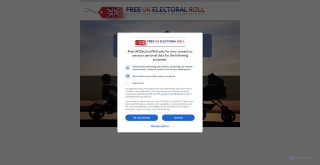 Security scan screenshot of https://freeukelectoralroll.com